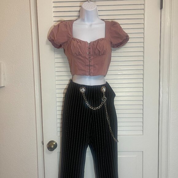 Pants - Black Pinstripe Chain Detail Pants S